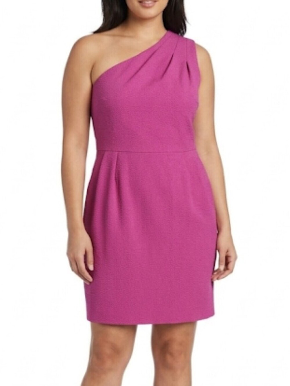 NWT Halston Heritage One Shoulder Pleated Sheath Cocktail Dress Petunia Pink 12